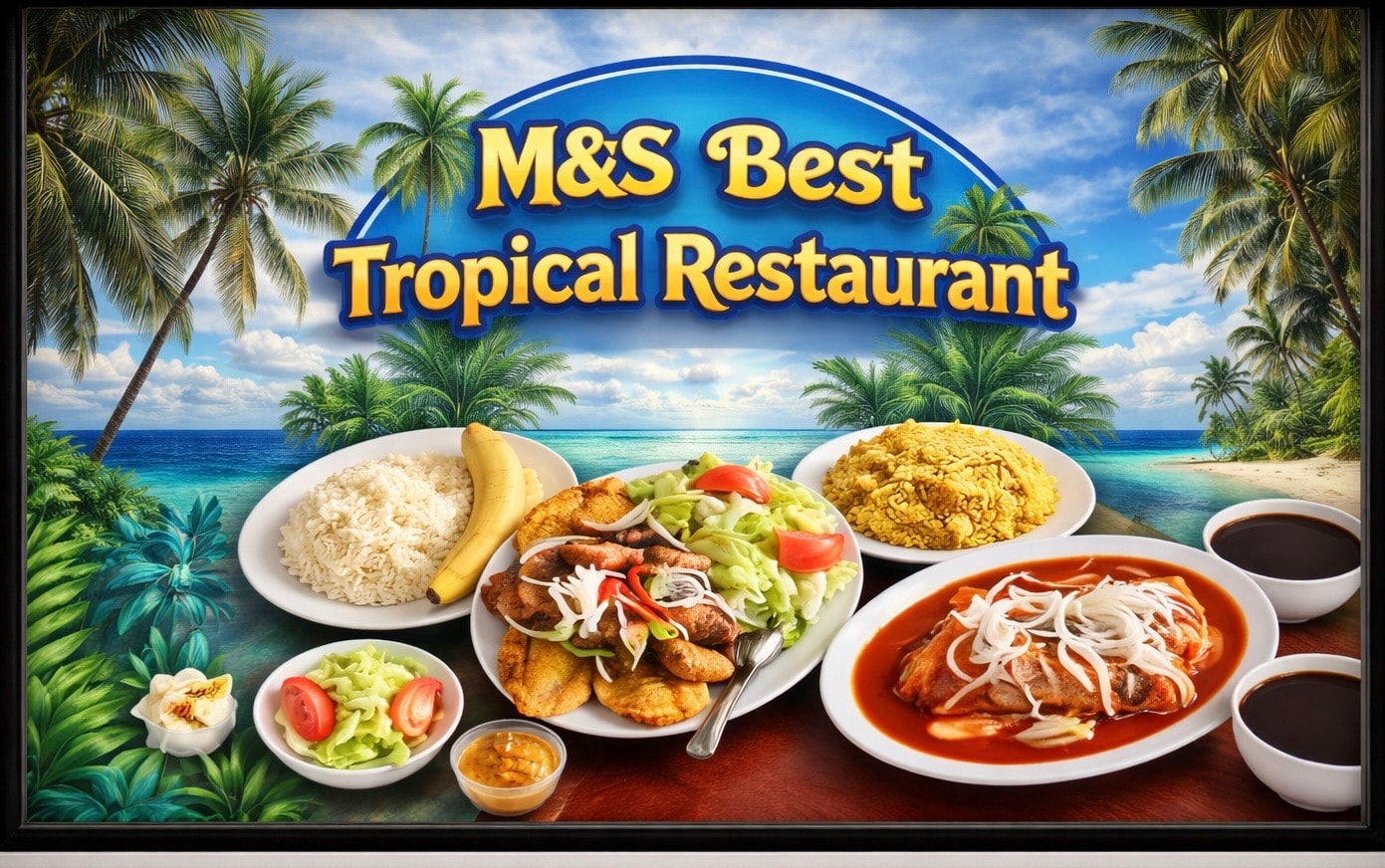 Vibrant spread of Haitian Caribbean dishes